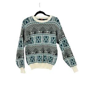 Vintage 90s Greatland Sportswear‎ Green Gray Snowflake Sweater Mens Medium